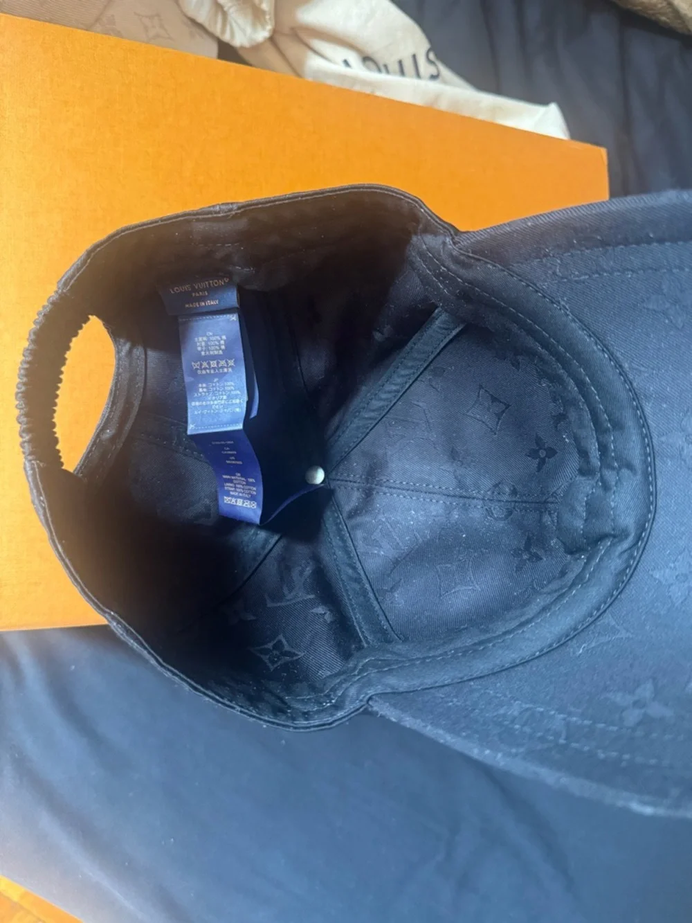 Louis Vuitton Black Monogram Embossed Baseball Cap with Gold Pin - Picture 3 of 11